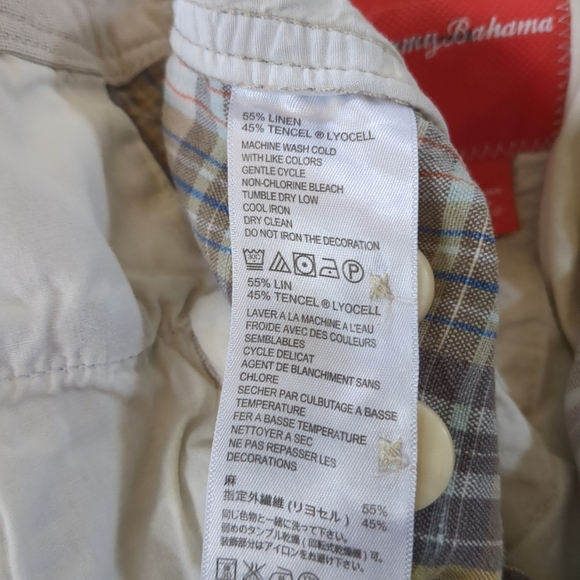 Final Price Tommy Bahama Shorts Mens 38 Chino Plaid Linen Blend Beach Preppy - Picture 7 of 13